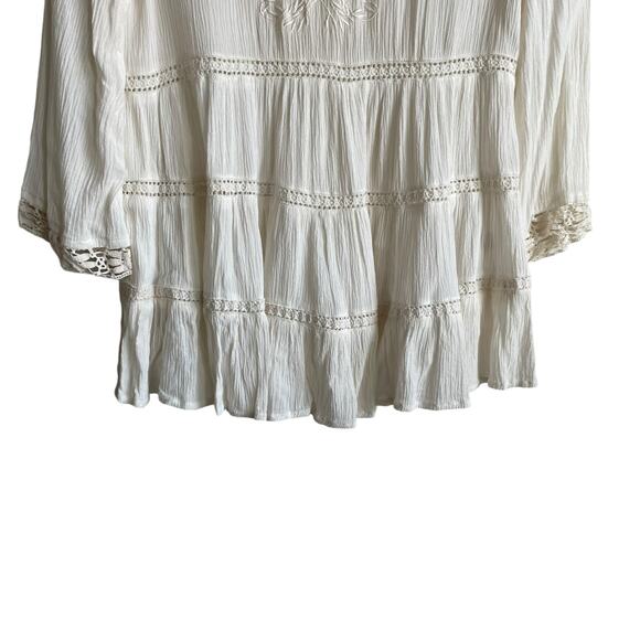 Japna Women Crop Top XS Ivory Embroidered Gauzy Crochet Inlet Boho Peasant Flowy - Picture 7 of 10